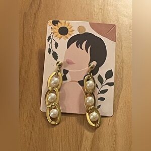 Gold Tone Pearl Drop Earrings - Women Jewelry